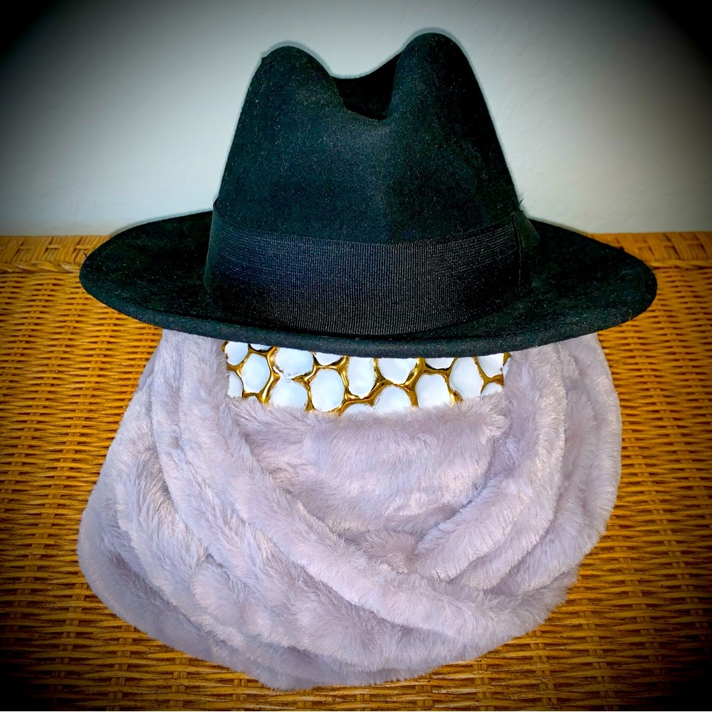 Black Fedora Hat w. Bonus Gray Plush Infinity Scarf
